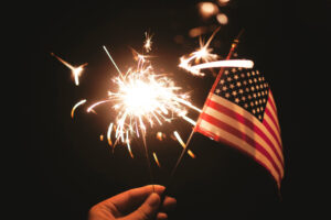 American Flag and Sparkler for 4th of July at night